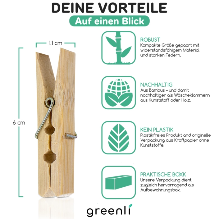 greenli Wäscheklammern Bambus Vergleichsgrafik
