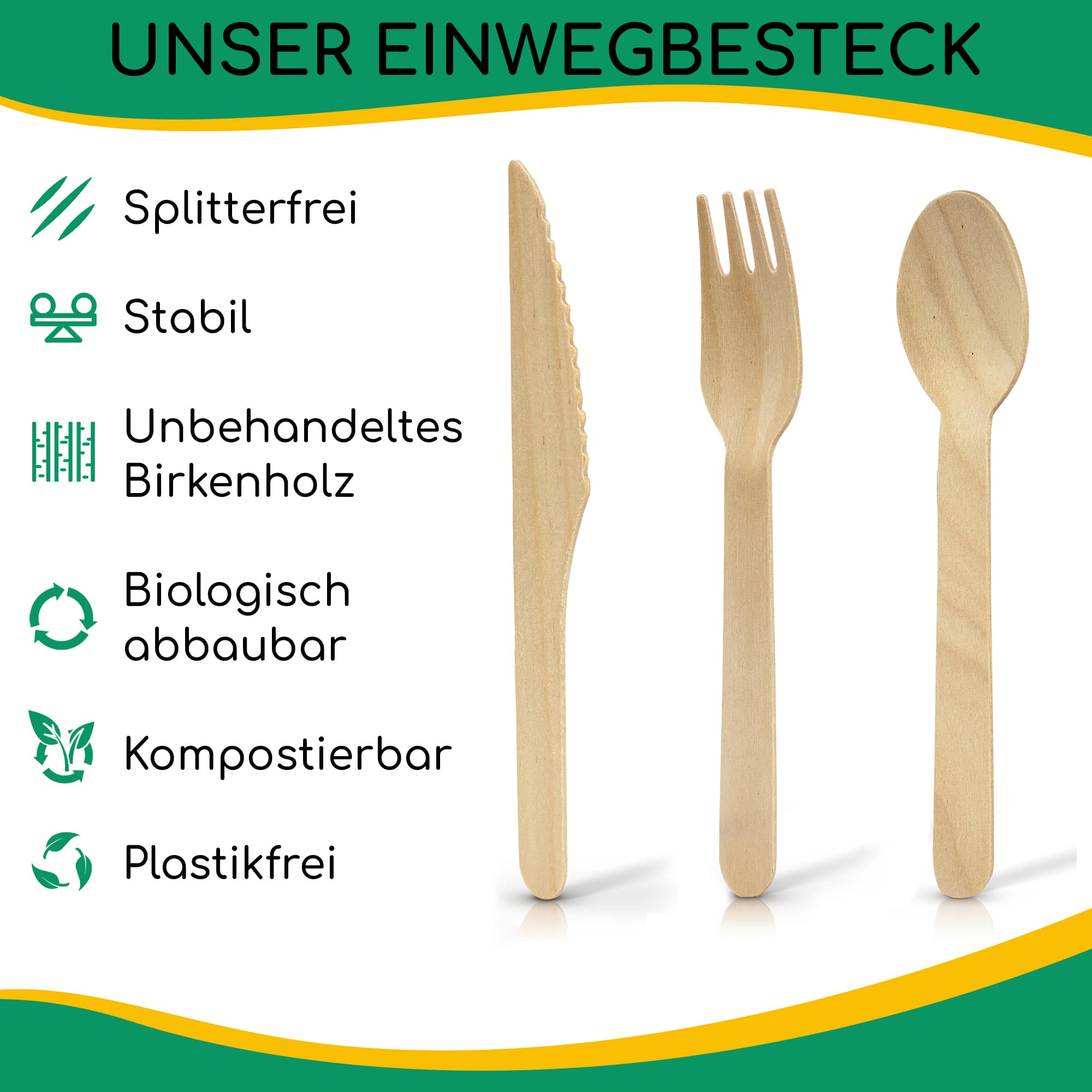 greenli Einweggeschirr Set - Einbesteck Holz Eigenschaften