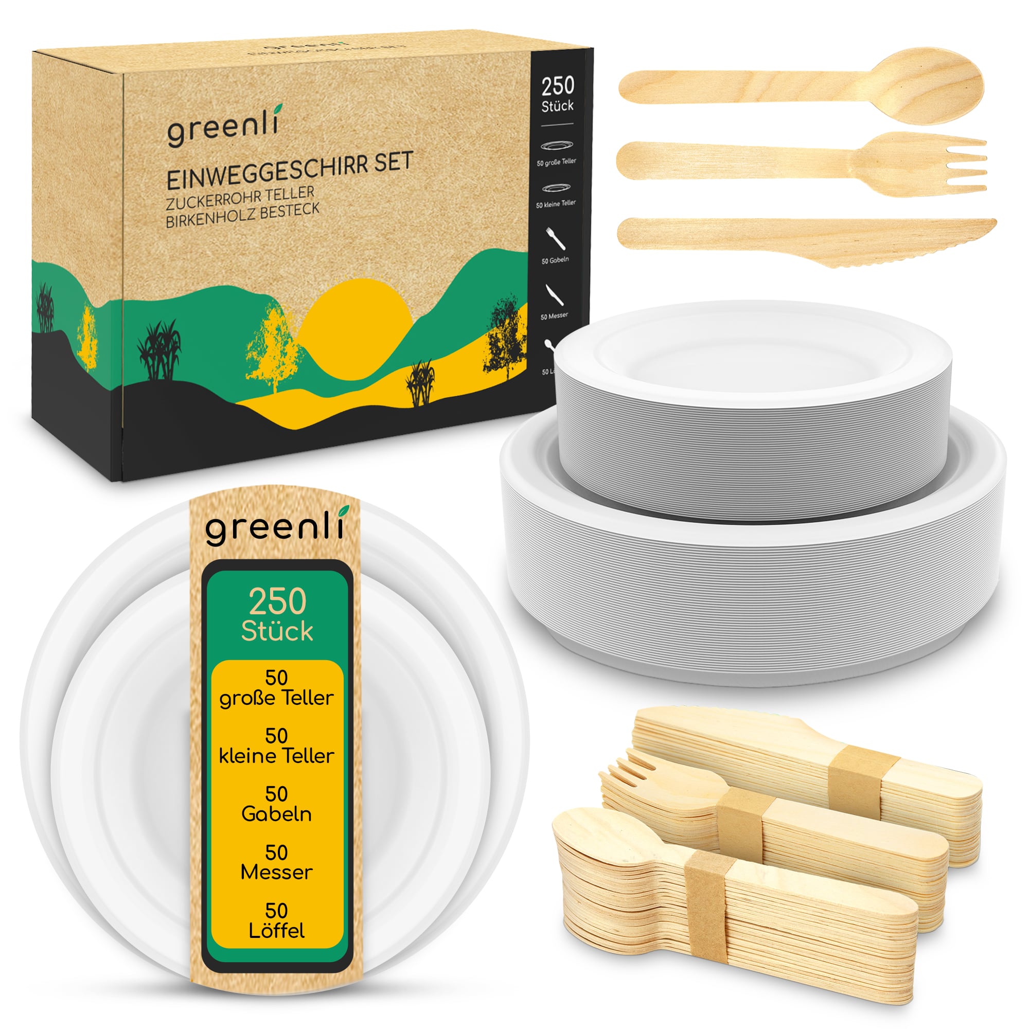 greenli Einweggeschirr Set mit Verpackung